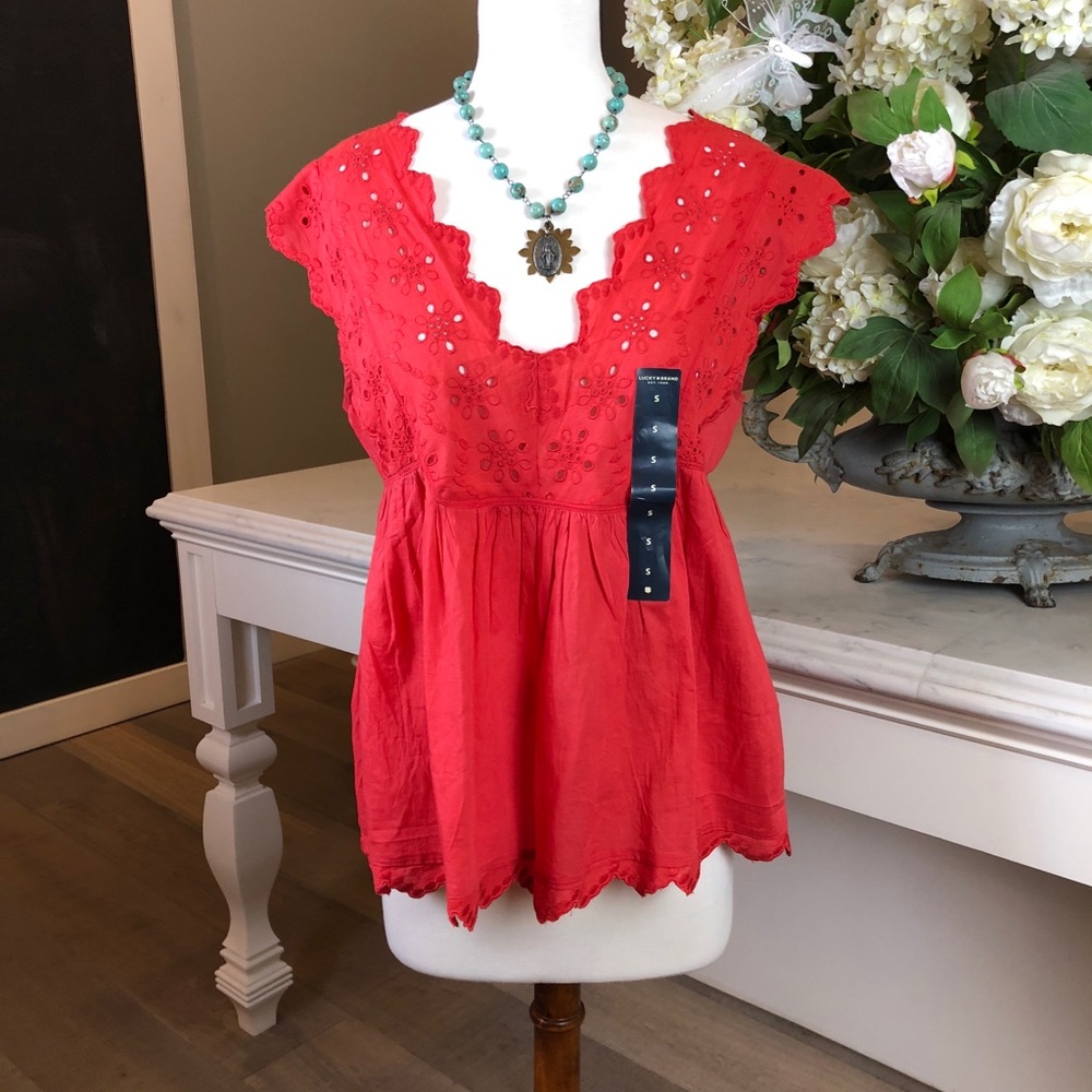 NWT Lucky Brand Coral Eyelet Sleeveless Tunic Top